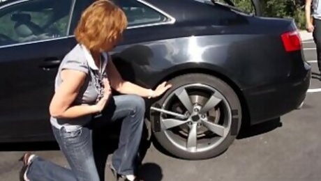 Grandma gets fucked hard outdoors after an auto repair