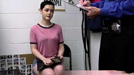 Extra cute short haired tomboi shoplifter teen caught and gets a rough punish fuck