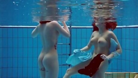 Big titted hairy and tattoed teens in the pool