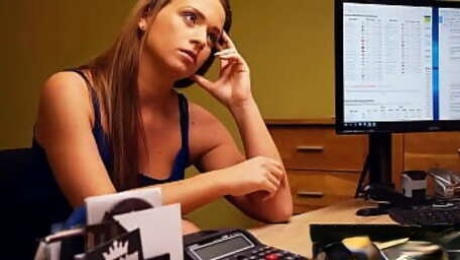 VIP4K. Naughty bank worker lures a sexy babe into having intense sex