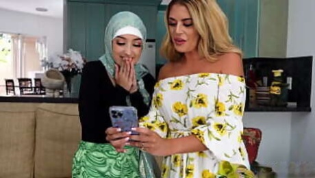 HijabHookup.Me - Arab teen stepdaughter Violet Gems threesome with stepmom and her tutor