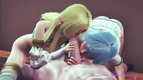 Yaoi Femboy Yuki & Blue - Threesome blowjob with cum in his mouth and anal with creampie in his ass - Sissy femboy manga anime Japanese Gay Video