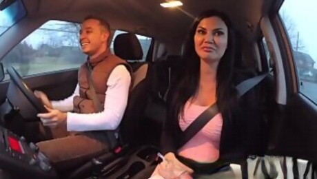 Fake Driving School exam failure ends in threesome double creampie