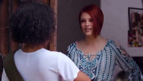 Redhead is facesitted by ebony girlscout