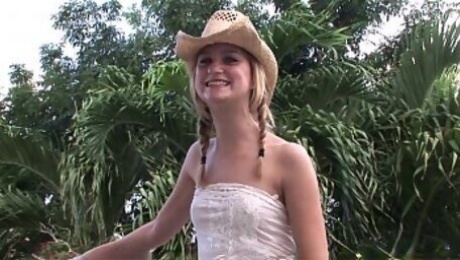 girl in cowboy hat naked on my balcony on vacation