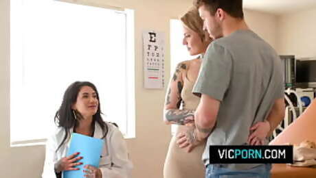 Hot milf doctor teaches married couple how to fuck - Arabelle Raphael, Vanessa Vega