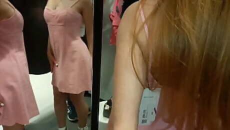 Fitting room! An excited couple fucks without being shy of people!