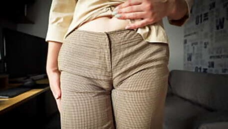 Naughty Colleague Seduces You With Her Fat Cameltoe In Trousers