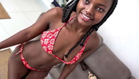 Shy black teen sucks a big cock and gets fucked hard in the wrong casting!