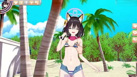 Blue archive -kuda izuna sex at beach - koikatsu party