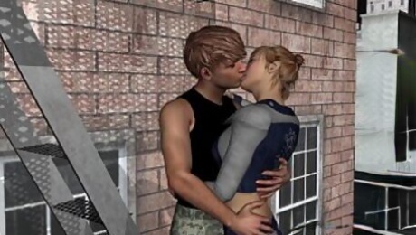 3D Cartoon Babe Gets Fucked Hard on a Fire Escape