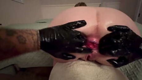 Rough and painful anal training and fisting see her squirt