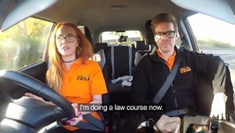 Fake Driving School Nerdy ginger teen fucked to creampie orgasm