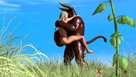 The minotaur. Trans sweet girl fucked hard by a minotaur outdoor