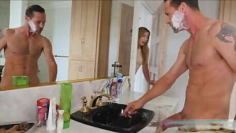 stepDad pounds stepDaughter while stepMom is taking a shower