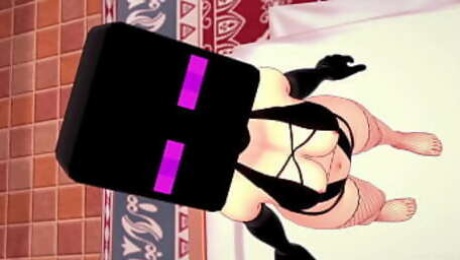 Novia usa mascara de Enderman para jugar (hentai 3D)