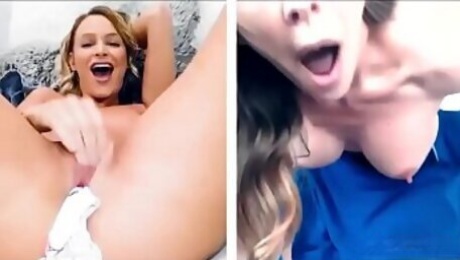 Cherie De ville and Emma Hix had an orgasm as they make out thru video call