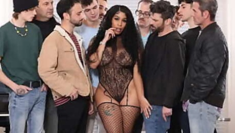 Rich Big Tits Ebony Wife Blows Dozen of Poor White Dudes