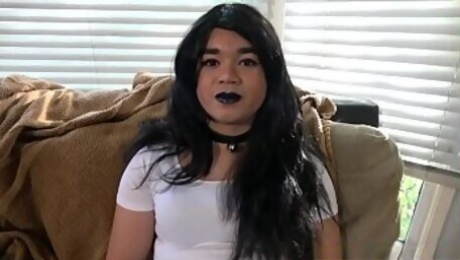 Casting ladyboy wanking and fingering herself