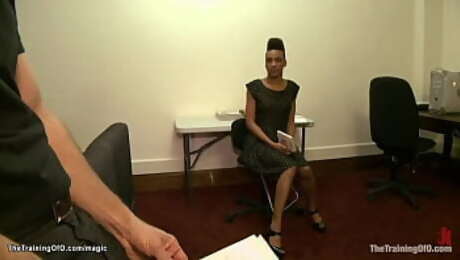 Bound ebony trainee made fuck dildo