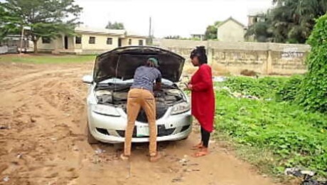 Busty ebony pays the mechanic with great sex
