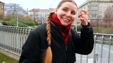 Cum inside a girl with a European braided hairstyle
