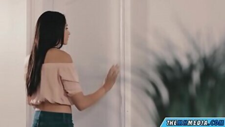 The brunette with small tits loves romantic sex