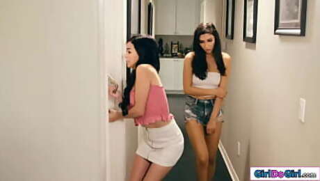 Busty latina teen masturbates her petite best friends pussy