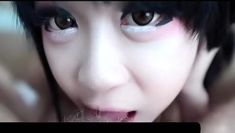 Asian ladyboy teenie tasting cock