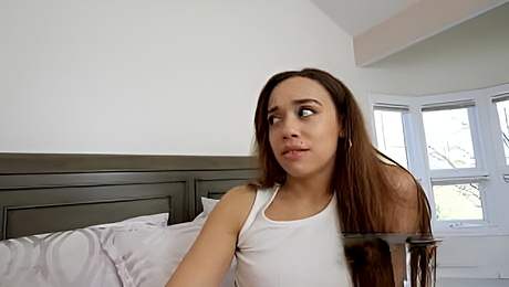 Perv stepdaughter sucks a cucumber before getting her stepdad's cock - Willow Ryder