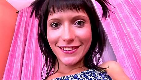 Anna slides out of her denim jeans to use a vibrator