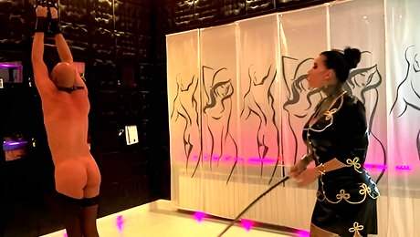 Miss Alessa Milano Whipping Stretched Standing Black White Singletail Verified Amateurs And Strict Senz