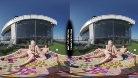 2 Hot Girls Rebeka Ruby And Ingrida Masturbating In The Sun With Glass Dildos Bubbles And Sunbathing
