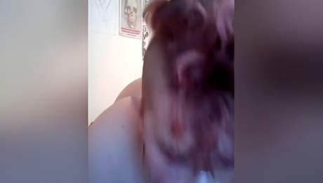Redhead bbw sucks and rides dildo