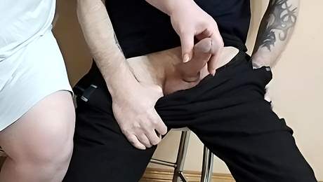 The Bitch Jerks Off My Dick And Look At The Cum