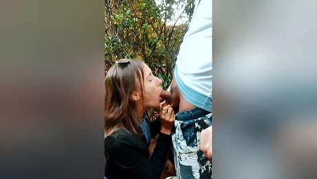 Teen 18+ Girl Sucks Cock In Public Park Outdoors And Pulls Hairy Balls Blowjob