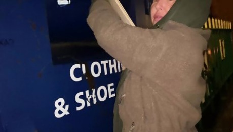 Cracky humiliated while going through bins and gets her tits out