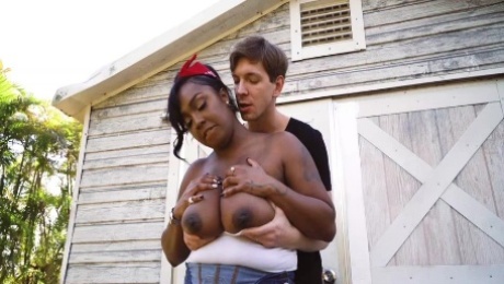 White guy fucked his black neighbor Layton Benton outdoors